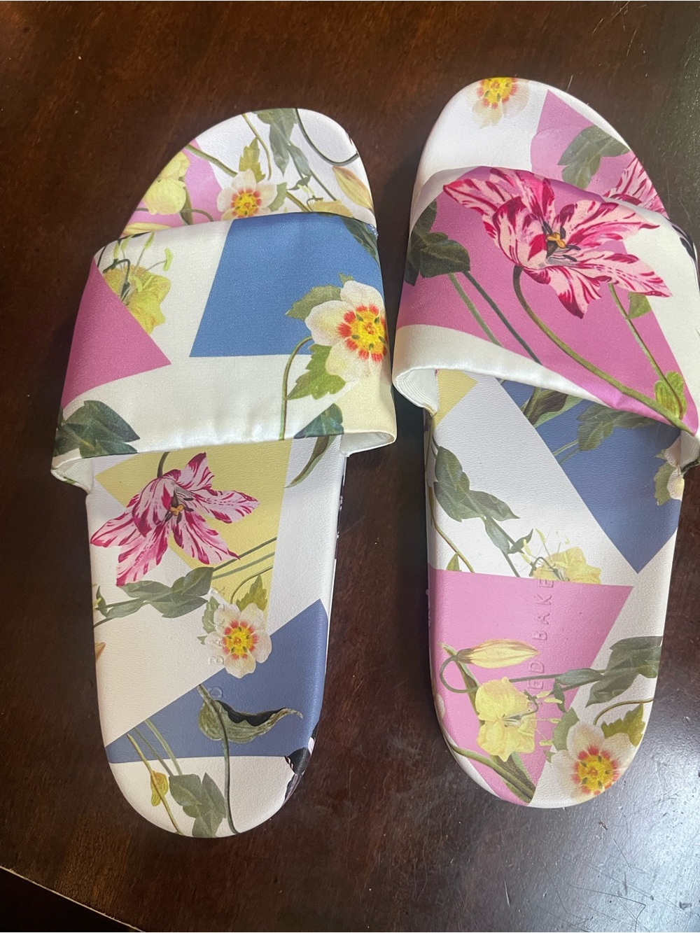 Ted Baker London Floral Geometric Slide Sandals - Pink/Blue/Yellow